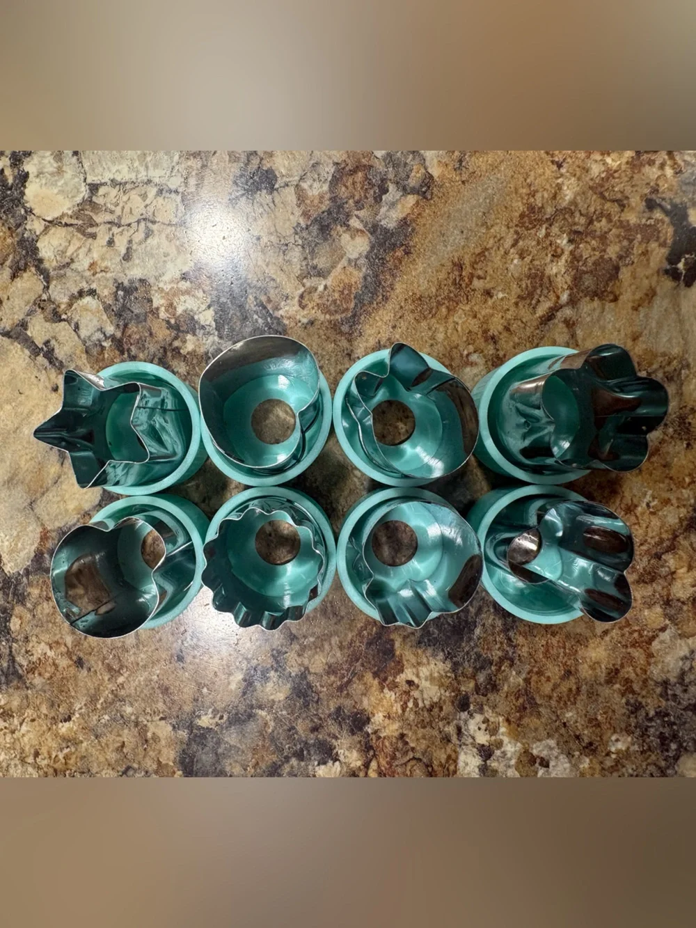 Set of 8 Teal Metal Cookie Fruit or Vegetable Cutters - Assorted Shapes